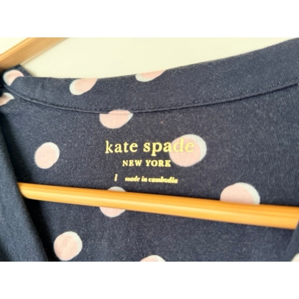 Kate Spade Navy Polka Dot PJ Top Cottagecore Cozy Sleepwear L - Picture 4 of 5